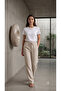 Women's Beige Linen Blend Drawstring Trousers