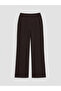 Brown Wide Leg Women's Trousers with Elastic Waist - 5