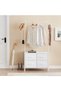 - Clothes Rack with 4 Drawers, Storage Closet with Metal Frame and Wooden Top, Clothes Rack with Hanging Bar and 2 Side Hooks, Freestanding Closet for - 7