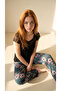 Black Lace Collar Detailed Viscose Short Sleeve Pajama Set