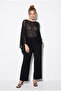 Women's Black Glitter Mercerized Asymmetrical Cut Cape Blouse 2777 60286428 - 4