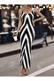 Women's Strappy Round Neck Geometric Patterned Long Diver Dress - 4