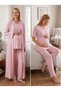 New Season Powder Double-Breasted Collar Design Short Sleeve Flounce 100% Cotton Maternity Long Dressing Gown Pajama Set - 3