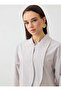 Collar Detailed Striped Blouse / Shirt - Brown Striped - Refka - 4