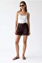 2187 Women's High Waist Belted Pleated Shorts with Pockets, Plum - 4
