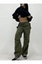 Wide Leg Khaki Fabric Cargo Pants - 6