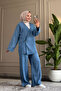 5962 - Stylish Comfortable Slim Soft Denim Fabric Women's Trousers Tunic Set