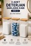 3-Piece 3 Lt Labeled Tablet Detergent Storage Container with Wooden Lid – Bathroom Kitchen Organizer Box Organizer