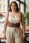 Plus Size Tan Women's Corset Belt with Shoulder Straps and Lace Detail - 5