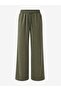 Women's Wide Leg Comfortable Cut Stoned Elastic Waist Lace-Up Combed Cotton Trousers - 2