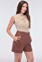 Women's Gold Button Detailed High Waist Winter Shorts with Pockets