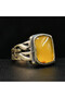 Antimony Silver Amber Ring – 10.25x22.5mm Honey Yellow Cabochon Men's Ring 6g - 2