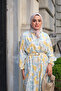 Women's Watercolor Patterned Half Button Detail Dress Yellow - 3