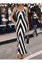 Women's Strappy Round Neck Geometric Patterned Long Diver Dress