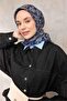 Cotton Polyester Soft Scarf Blue Flora Patterned Non-Slip Textured 90X90 - 4