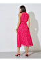 Pink Floral A-Line Midi Dress With Tie-Up Belt - 5
