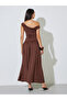 Brown Gathered One Sleeve A-Line Maxi Dress - 5