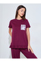 Burgundy Ikat Print Pocket Ruffle Hem T-Shirt And Pyjama Set - 2