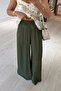 Khaki Elastic Waist Satin Loose Trousers - 2