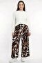 Women's Black Tan Zebra Patterned Wide Leg Pants - High Waist Atlas Pants - 2