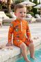 Aloha Surf's up Orange Zippered Long Sleeve Baby Boy Romper Swimsuit - 4