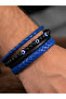 Unisex Pu Leather Combination Bracelet Navy Blue Weave Leather Magnetic Clip Multi-Combination Modern Stylish Accessory Bl28