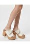 Women's Gresa White Denim Cork Sole Orthopedic Platform Heeled Slippers