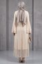 Ecru Lace Flounce Sleeve Evening Dress - Stylish Dress with Belt - 3