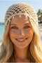 Women's Pearl Dangle Crochet Beret Bohemian Beach Accessory Summer Bandana Hat - 8