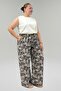 69013 Large Size Elastic Waist, Pockets, Wide Leg Mango Pants - Ethnic Pattern Brown - 3
