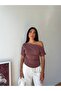 Women's Dusty Rose One-Shoulder Boat Neck Side Gathered Oysho Blouse Frv0215 - 3