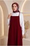Burgundy Rope Strap Dabıl Fabric Gilet Dress Oversize Hijab Dress with Adjustable Straps - 2