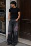 Unisex Pink Floral Printed Oversize Baggy Jean Trousers - 4