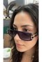 Navy Blue Bone Frame Rectangular Women's Sunglasses with Gold Side Metal Detail