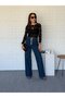 Gold Button High Waist Palazzo Jeans - 7