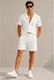 Men's Crepe Fabric Breathable Short Sleeve Shirt Pocket Shorts Top and Bottom Set - White - 3
