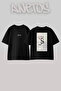 Butterfly Calligraphy Design Back Printed Cotton Black Oversize T-Shirt
