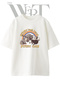 Street Animals Design Printed Unisex White Oversize T-Shirt