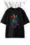 Love Heart Floral Design Printed Unisex Black Oversize T-Shirt