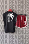 Ufc Front and Back Printed Zero Sleeve Crew Neck White Sports Tshirt and Red Sports Shorts Set