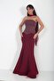 Women's Strapless Collar Underwire Stone Detailed Lined Crepe Fish Dress - 2