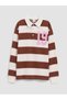 Brown Polo Collar Striped Girls' T-Shirt - 3