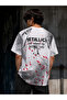 Unisex White Oversize 100% Cotton Back and Front Printed Crew Neck Street Style T-Shirt Metallica - 2