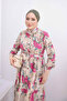 Fuchsia Half Buttoned Sleeves Layered Skirt Dress with Elastic Waist - 3