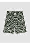 Green Patterned Women's Shorts with Elastic Waist - 5