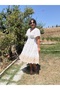 White Scalloped Dress with Half-Sleeve Lace - 4