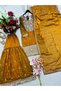 Gold Fendy-Silk Top Pant & Dupatta - HRT7084-Gold-Size-M-38-Inches - 5
