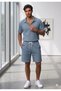 Men's Petrol Blue Zippered Collared Twisted Fabric T-Shirt Shorts Combination Set