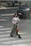 Women's Yellow Gray Plaid W6-34 Maxi Length Skirt with Belt Detail Special Design
