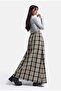 Women's Yellow Gray Plaid W6-34 Maxi Length Skirt with Belt Detail Special Design - 8